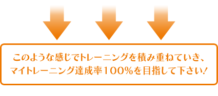 目指せ、達成率100% このような感じでトレーニングを進めていき、達成度100%を目指してください